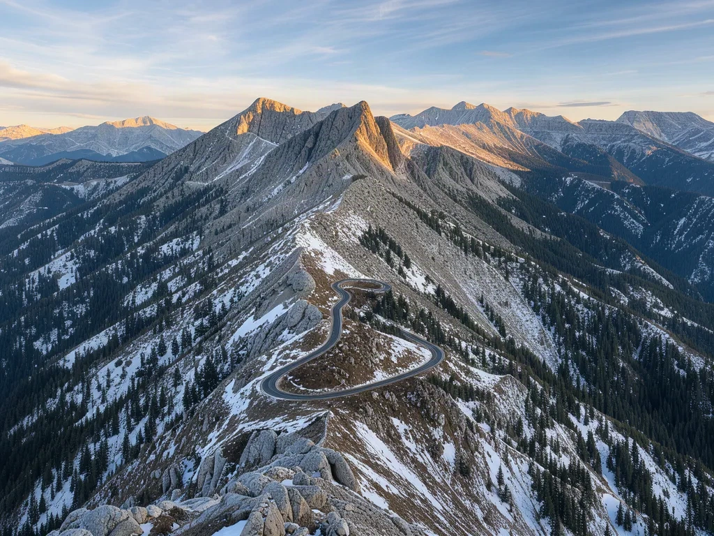 Crêtes du massif jurassien en hiver, lumière rasante sur les sommets